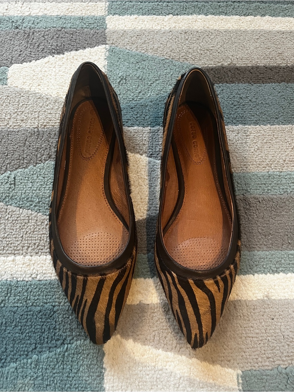 Corso Como Brown and Black Zebra-Print Pointed Flats